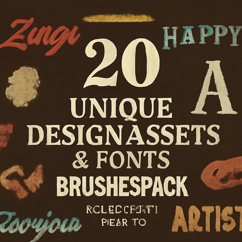 20 unique design assets fonts in brushespack collection par 596