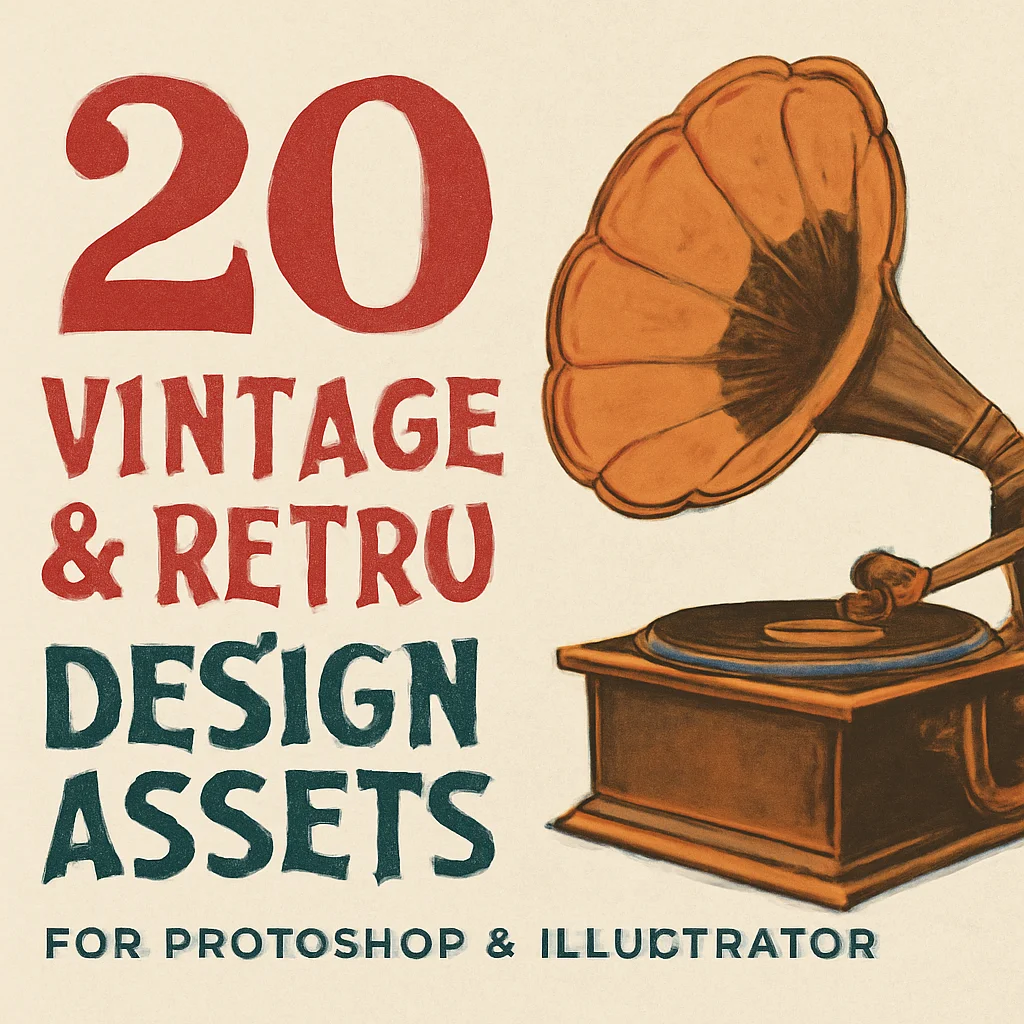 20 vintage retro design assets for photoshop illustrator c 553