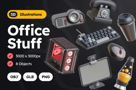 3D Office Stuff Part2 Illustrations