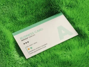 cover image business card in grass mockup