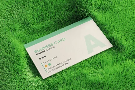 Business Card In Grass Mockup