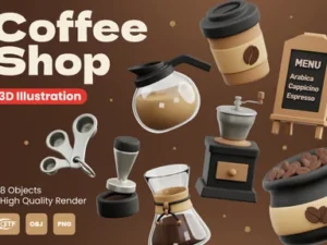 cover image coffee shop 3d illustrations