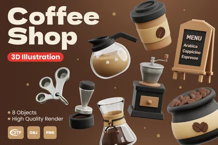 Coffee Shop 3D Illustrations