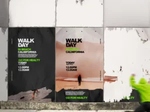 cover image crumpled old poster on wall mockup