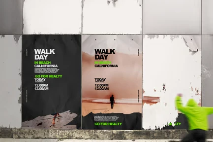 Crumpled Old Poster on Wall Mockup