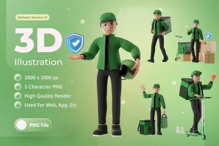 Delivery Service with Character 3d Illustration