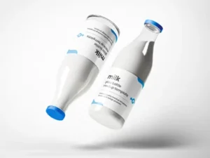 cover image floating milk bottles mockup