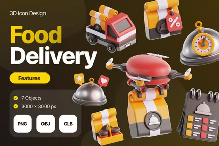 Food Delivery 3D Illustrations