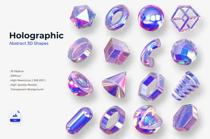 Holographic 3D Shapes Illustration Pack 02
