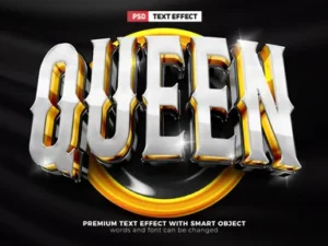 cover image luxury queen white gold 3d text effect template