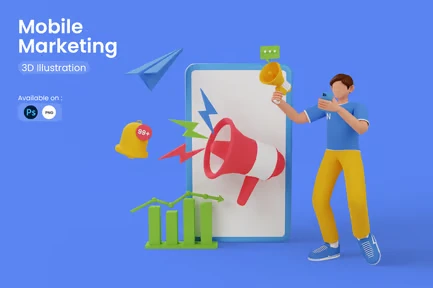 Mobile Marketing 3D Illustration