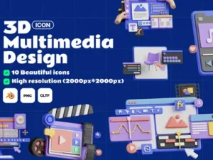 cover image multimedia design v2 3d icon set