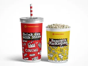 cover image popcorn and drink cup packaging mockup