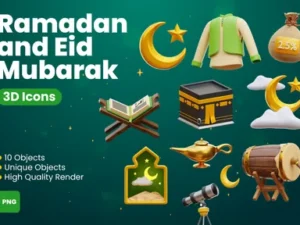 cover image ramadan and eid mubarak 3d icons