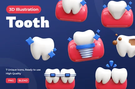 Adobe Photoshop Icons Templates Bundle - 28 Items 7 cover image tooth 3d icons