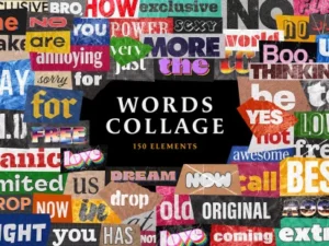cover image words collage elements