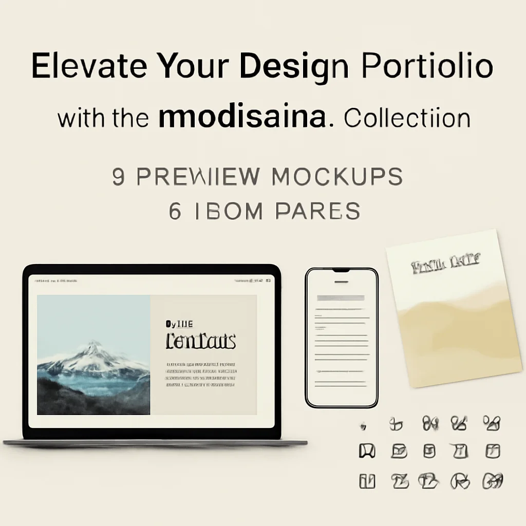 Elevate Your Design Portfolio with the modisana Collection: 9 Premium Mockups & Icon Packs