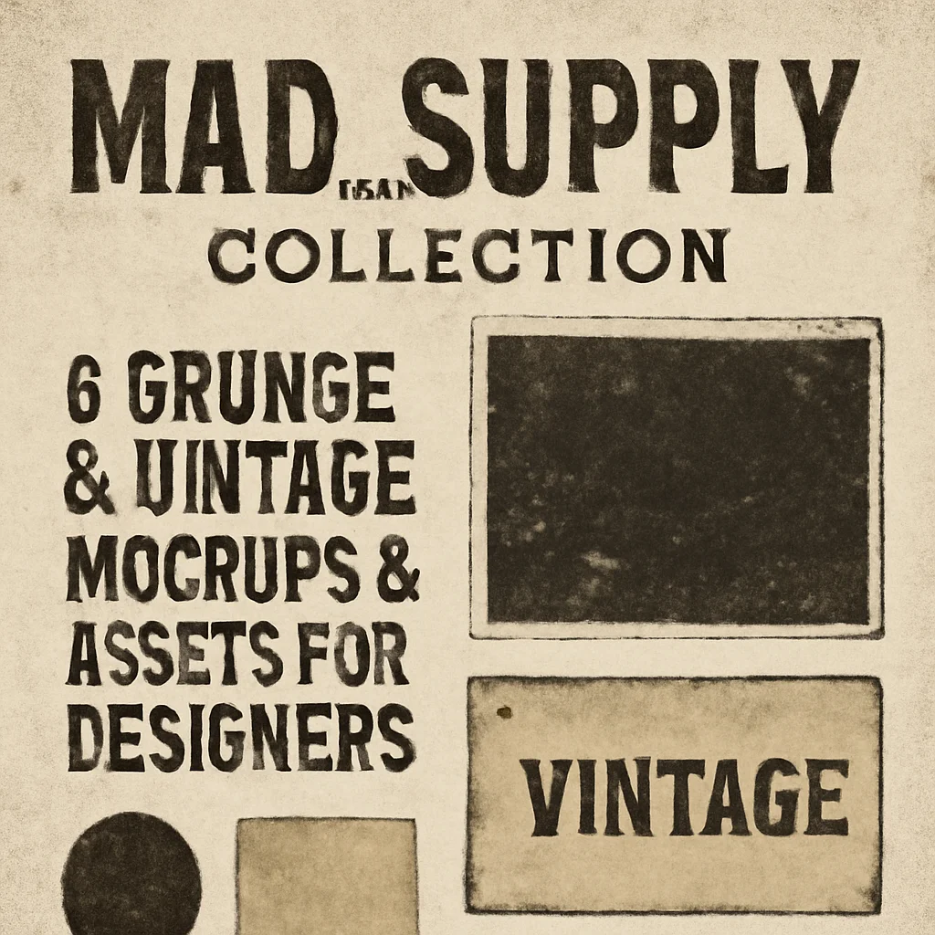 Mad_Supply Collection: 6 Grunge & Vintage Mockups & Assets for Designers