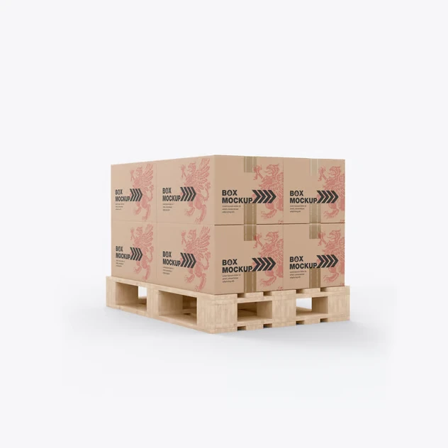 Pallet with Kraft Boxes Mockup