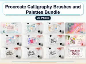 procreate calligraphy brushes and palettes bundle 23 packs collage a2361036 1779183335