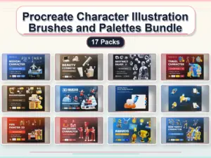 procreate character illustration brushes and palettes bundle collage f6eb2167 1779181810