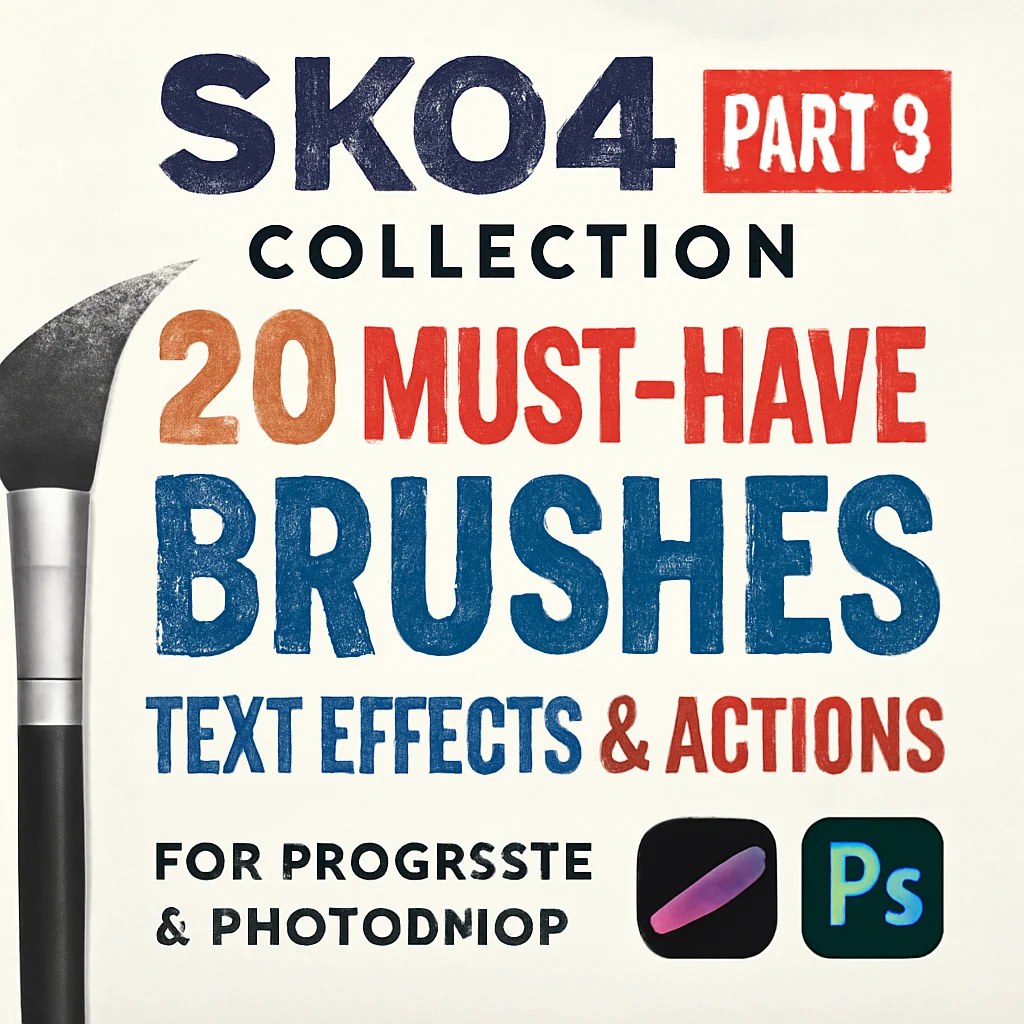Sko4 合集第 9 部分：Procreate 与 Photoshop 的 20 款必备笔刷、文字效果与动作 🎨