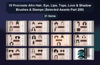 10 Procreate Afro Hair, Eye, Lips, Tops, Love & Shadow Brushes & Stamps (Selected Assets Part 288)