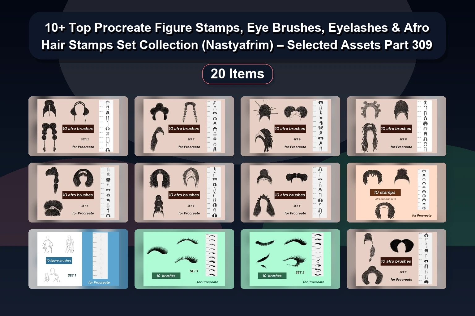 20 Unique Procreate Brush & Stamp Sets: Fashion, Love, Lips, Afro Hair, Vintage, Watercolor & More