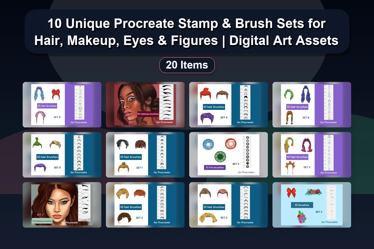 20+ Procreate Brushes & Stamps for Eyes, Lips, Hair, Beauty & Fashion | nastyafrim Collection