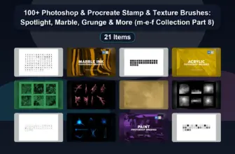100+ Photoshop & Procreate Stamp & Texture Brushes: Spotlight, Marble, Grunge & More (m-e-f Collection Part 8)