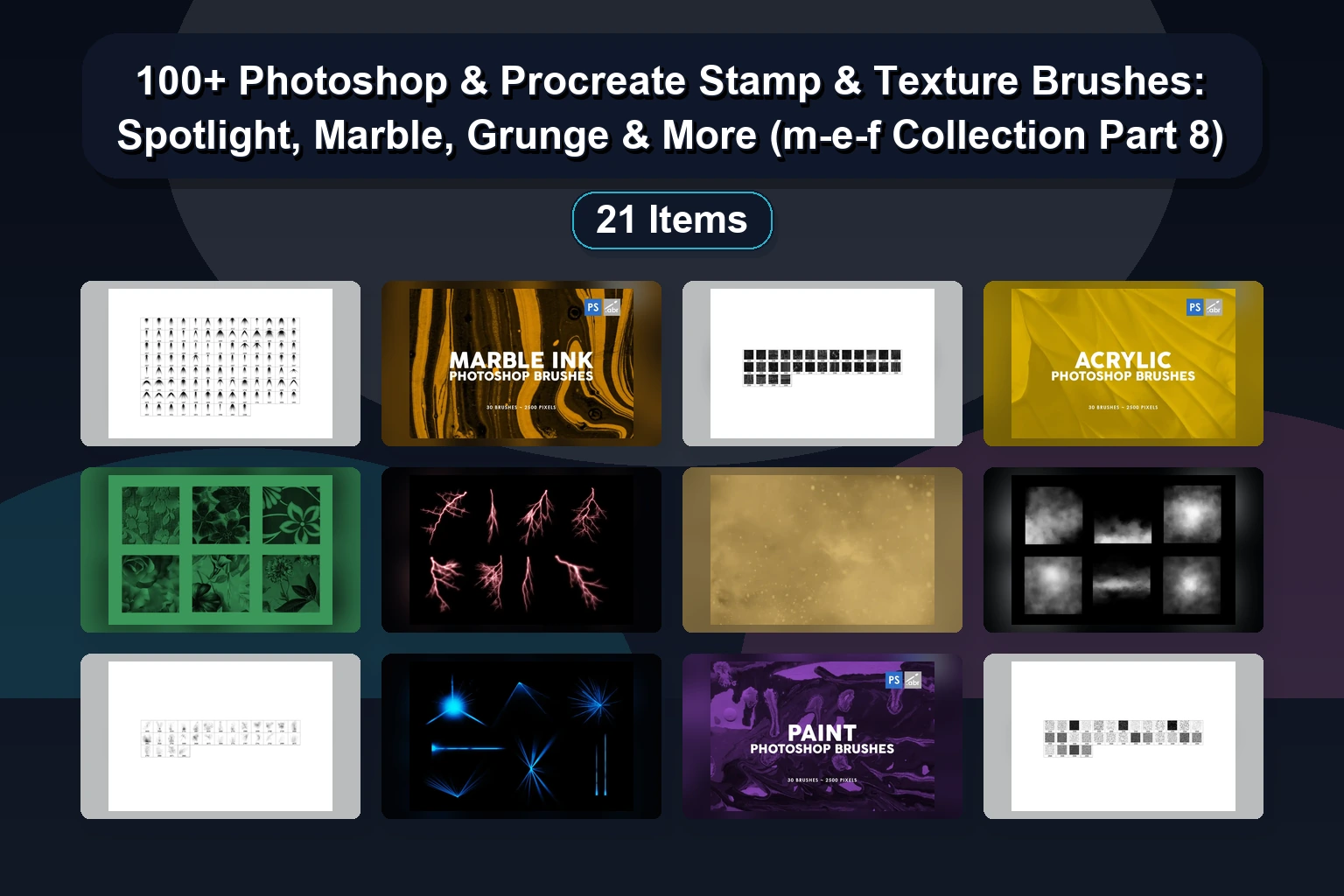 30+ Procreate Stamp & Texture Brushes: Ink, Marble, Glitch & More (m-e-f Collection Part 7)
