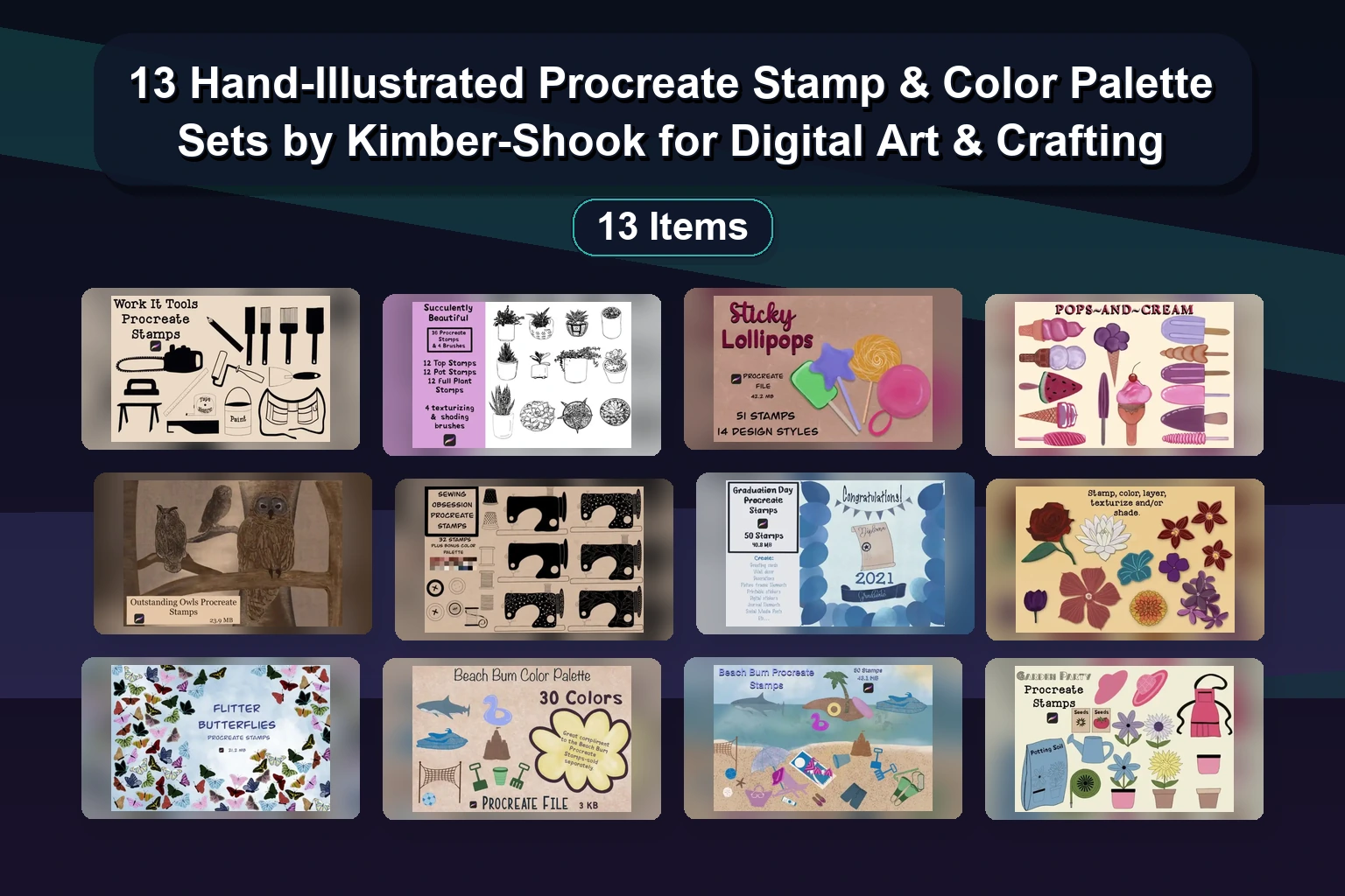 7 Nature, Holiday & School-Themed Procreate Stamp Sets by larisaetsy