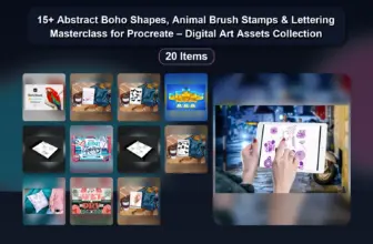 15+ Abstract Boho Shapes, Animal Brush Stamps & Lettering Masterclass for Procreate – Digital Art Assets Collection