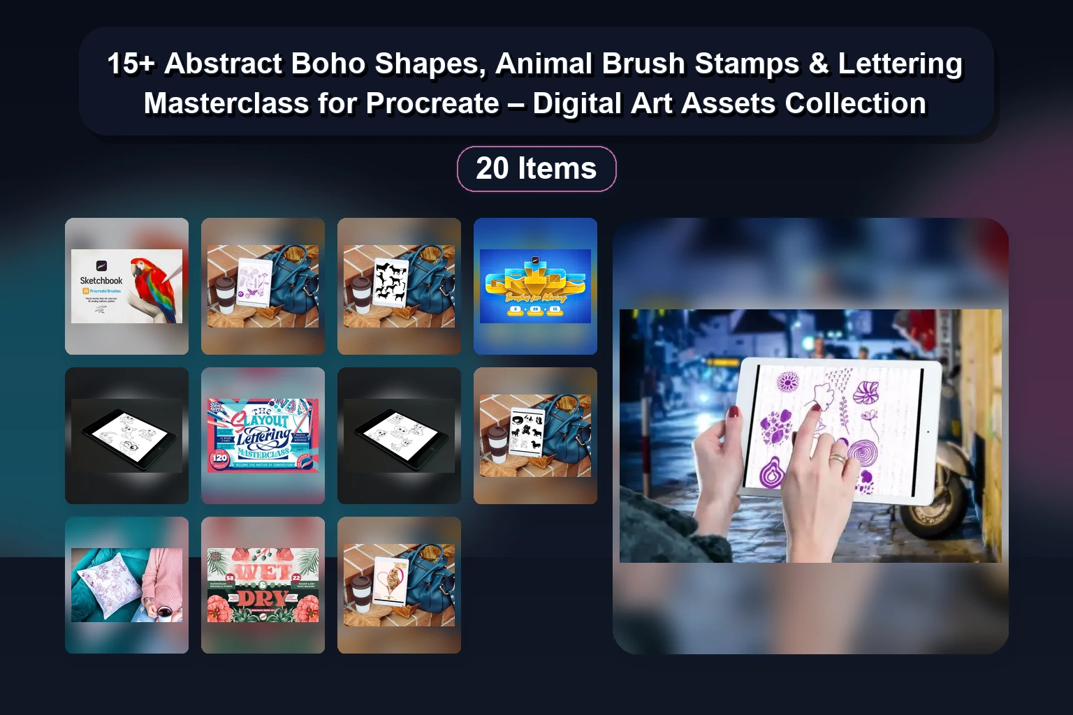 15+ Abstract Boho Shapes, Animal Brush Stamps & Lettering Masterclass for Procreate – Digital Art Assets Collection 1 15+ Abstract Boho Shapes, Animal Brush Stamps & Lettering Masterclass for Procreate – Digital Art Assets Collection 15 Abstract Boho Shapes Animal Brush Stamps Lettering Maste collage 0b8f0eae 1781838208