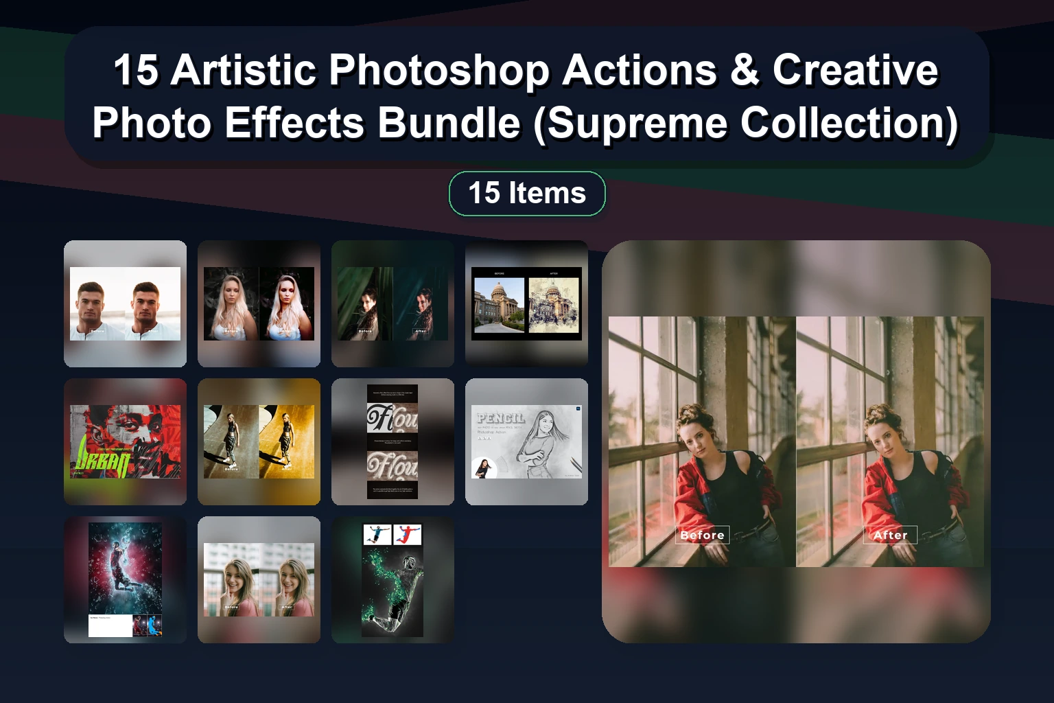 15 Creative Photoshop Actions for Photo Effects, Vintage Looks, Pet Art & Digital Painting (Selected Assets Part 95)