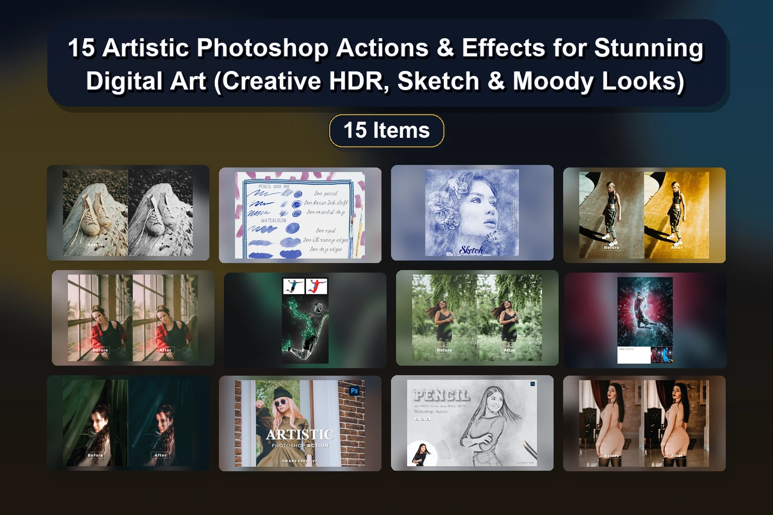 Photoshop Actions & Digital Art Assets: Sandblast, Pet Paint, Light Leaks & More (Selected Assets Vol. 90)