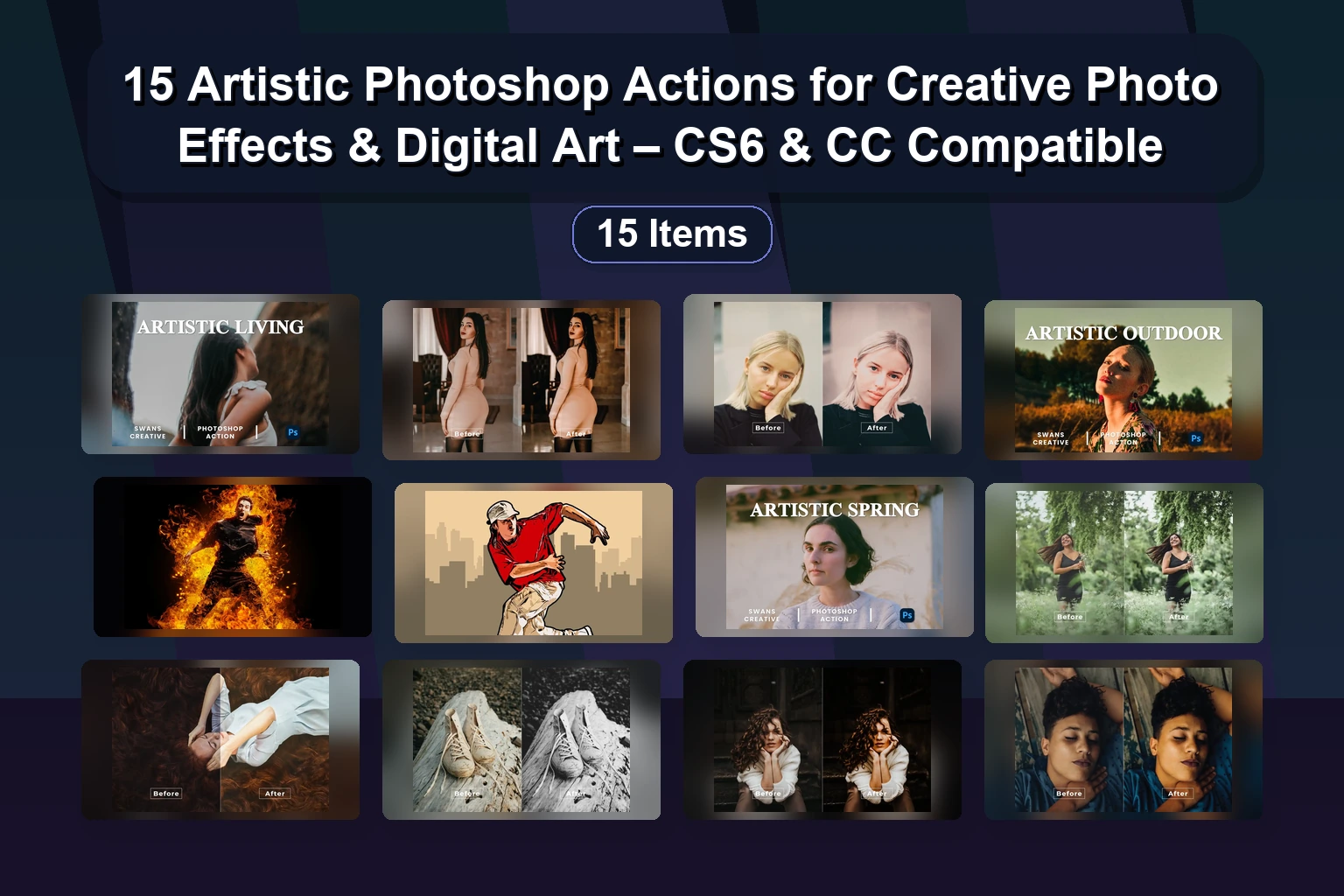 15 Artistic Photoshop Actions & Creative Photo Effects Bundle (Supreme Collection)
