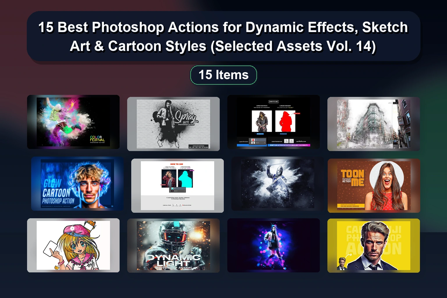 15 Best Photoshop Actions for Dynamic Effects, Sketch Art & Cartoon Styles (Selected Assets Vol. 14) 15 Best Photoshop Actions for Dynamic Effects Sketch Art Ca collage ed85e7e8 1781859057