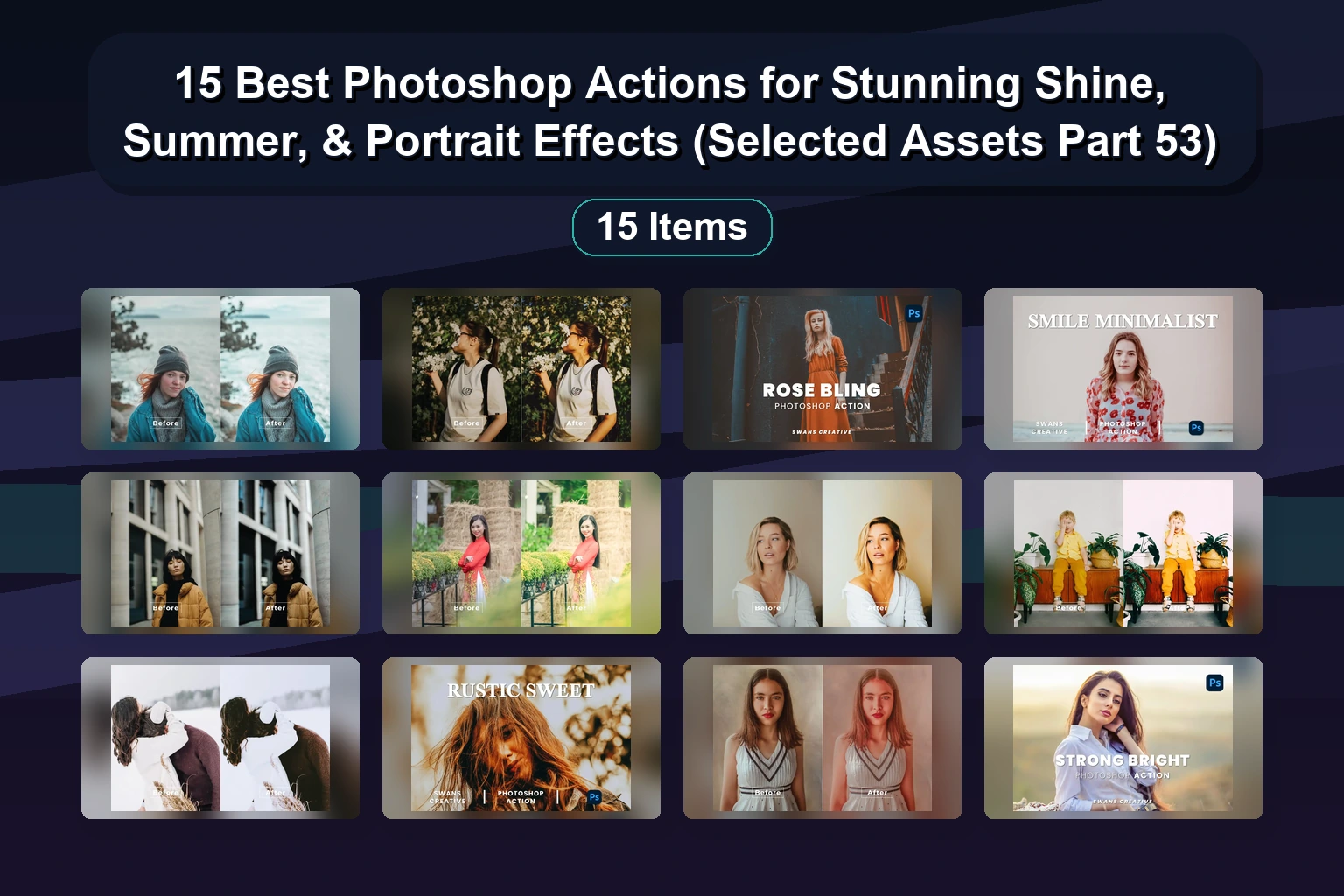 15 Best Photoshop Actions for Stunning Shine, Summer, & Portrait Effects (Selected Assets Part 53) 15 Best Photoshop Actions for Stunning Shine Summer Portrai collage 34c25f10 1781860106