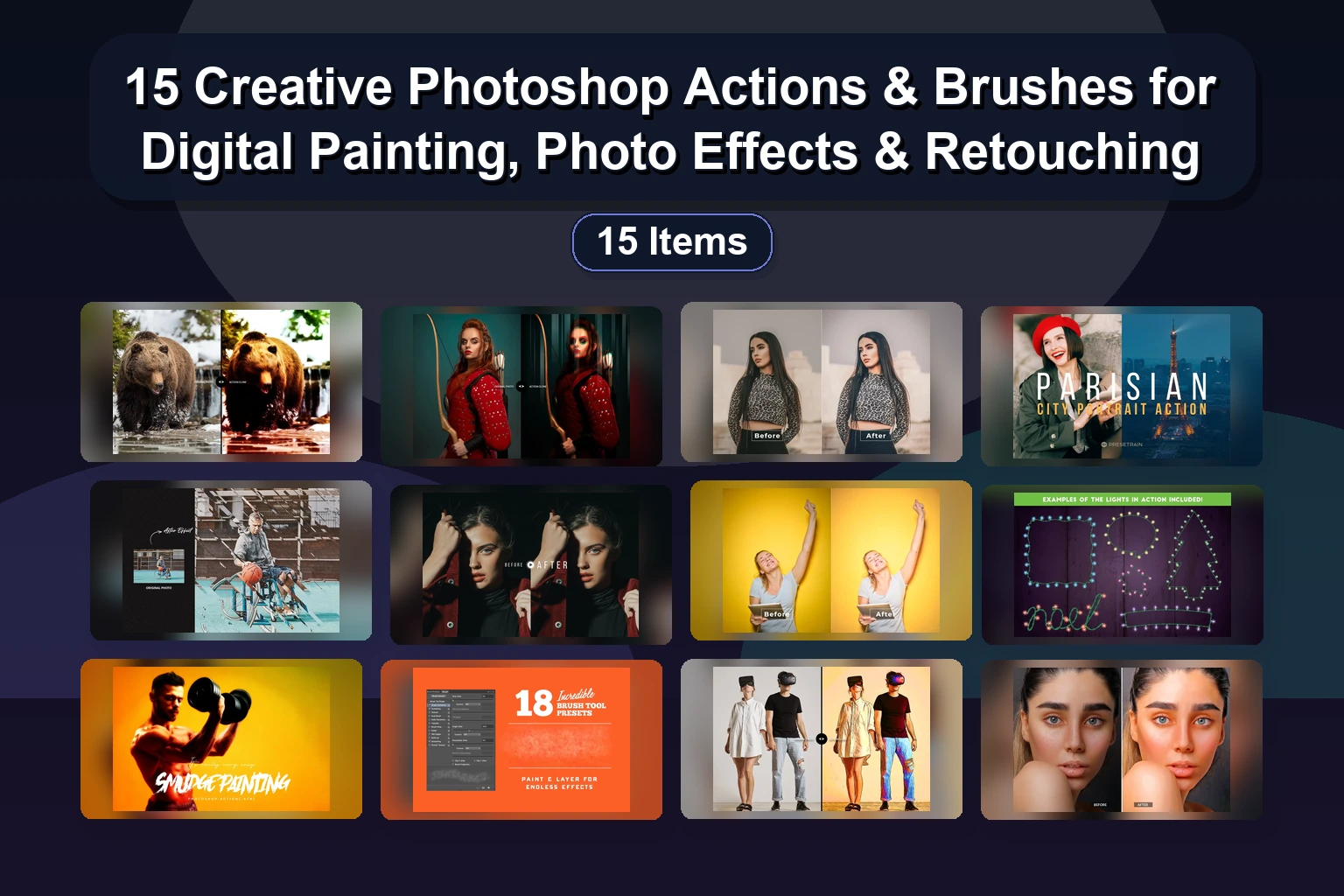 15 Creative Photoshop Actions & Brushes for Digital Painting, Photo Effects & Retouching 1 15 Creative Photoshop Actions & Brushes for Digital Painting, Photo Effects & Retouching 15 Creative Photoshop Actions Brushes for Digital Painting collage 0ed0d04f 1781862182