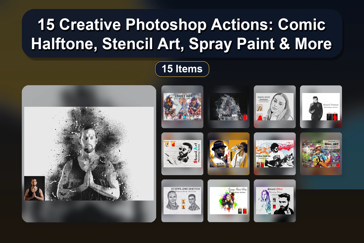 Splatter, Sketch & Watercolor Photoshop Actions for Sports & Art Effects (Bundle)