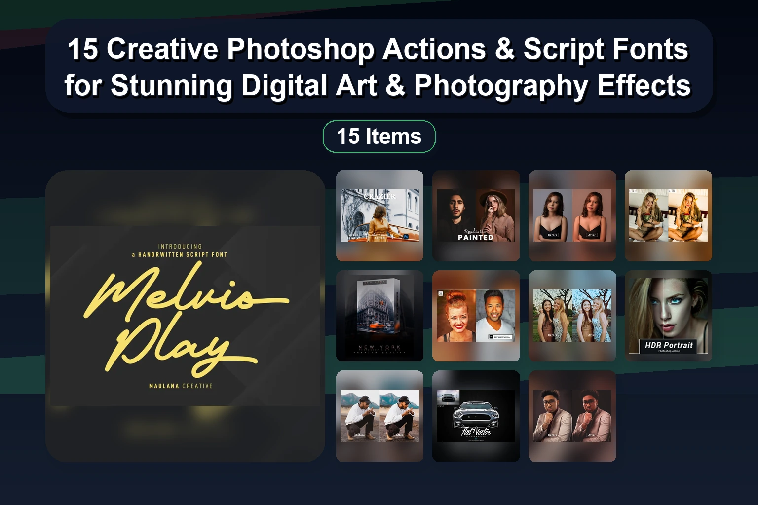 15 Creative Photoshop Actions & Script Fonts for Stunning Digital Art & Photography Effects 15 Creative Photoshop Actions Script Fonts for Stunning Dig collage a8abafb0 1781860896