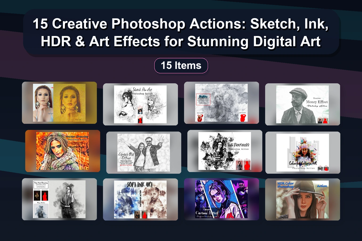 15 Best Photoshop Actions for Dramatic Effects, Vector Art & Artistic Sketches (Selected Assets Part 166)