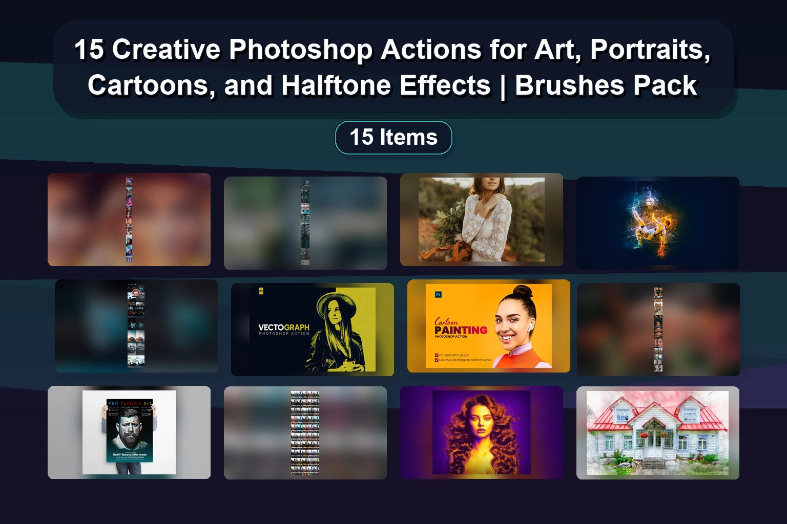 15 Creative Photoshop Actions for Art, Portraits, Cartoons, and Halftone Effects | Brushes Pack