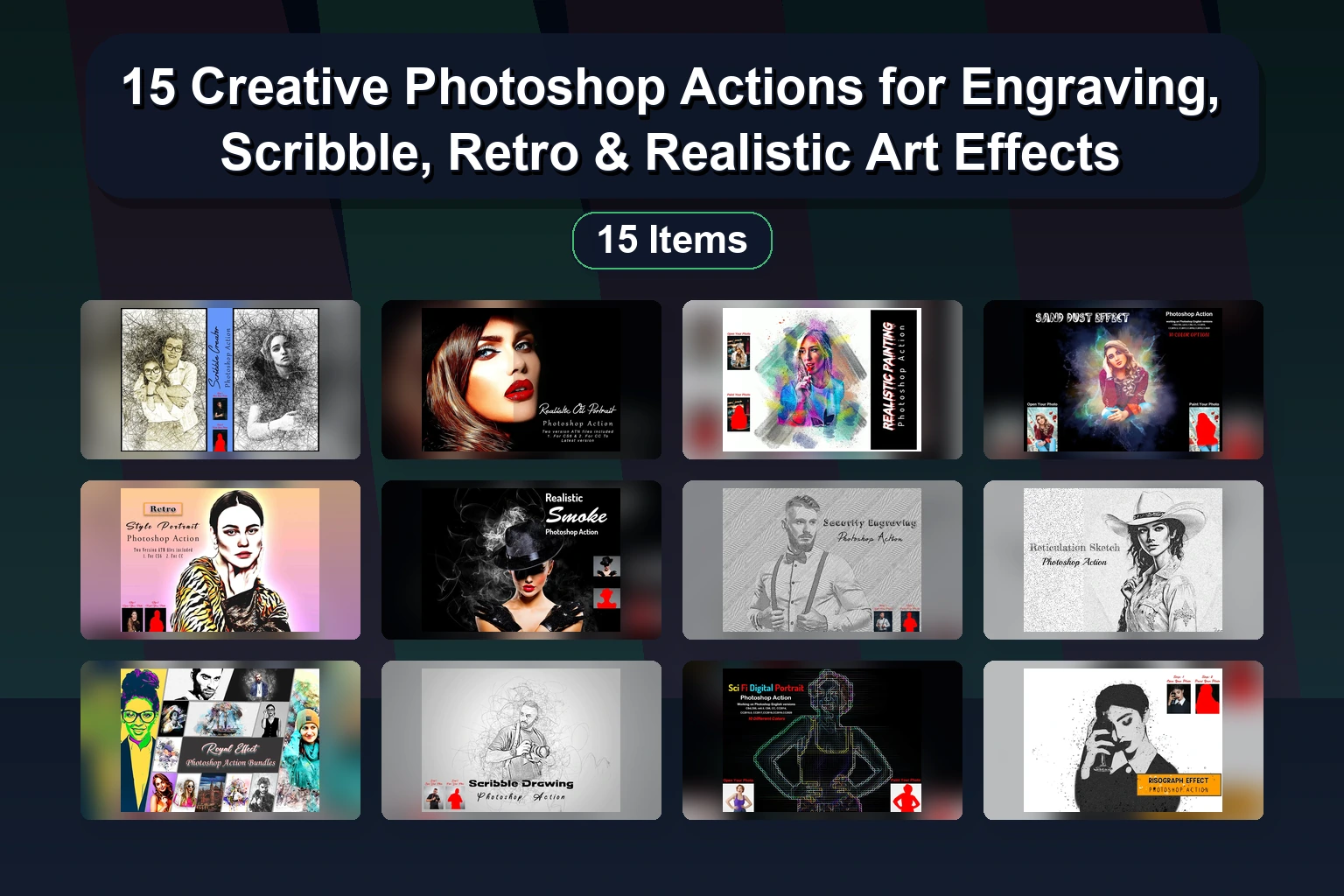 15 Creative Photoshop Actions for Engraving, Scribble, Retro & Realistic Art Effects 1 15 Creative Photoshop Actions for Engraving, Scribble, Retro & Realistic Art Effects 15 Creative Photoshop Actions for Engraving Scribble Retro collage 5bc339ba 1781863990