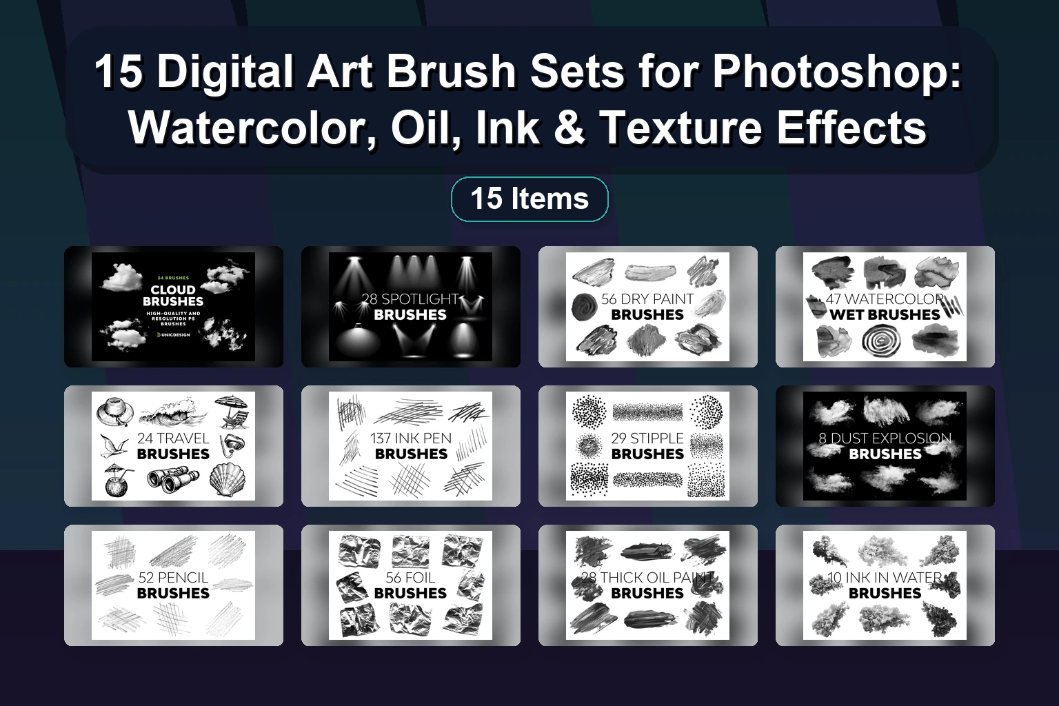 Ultimate Digital Art Brush Bundle: 18 Procreate & Photoshop Brush Packs for Clouds, Lettering, Textures & More