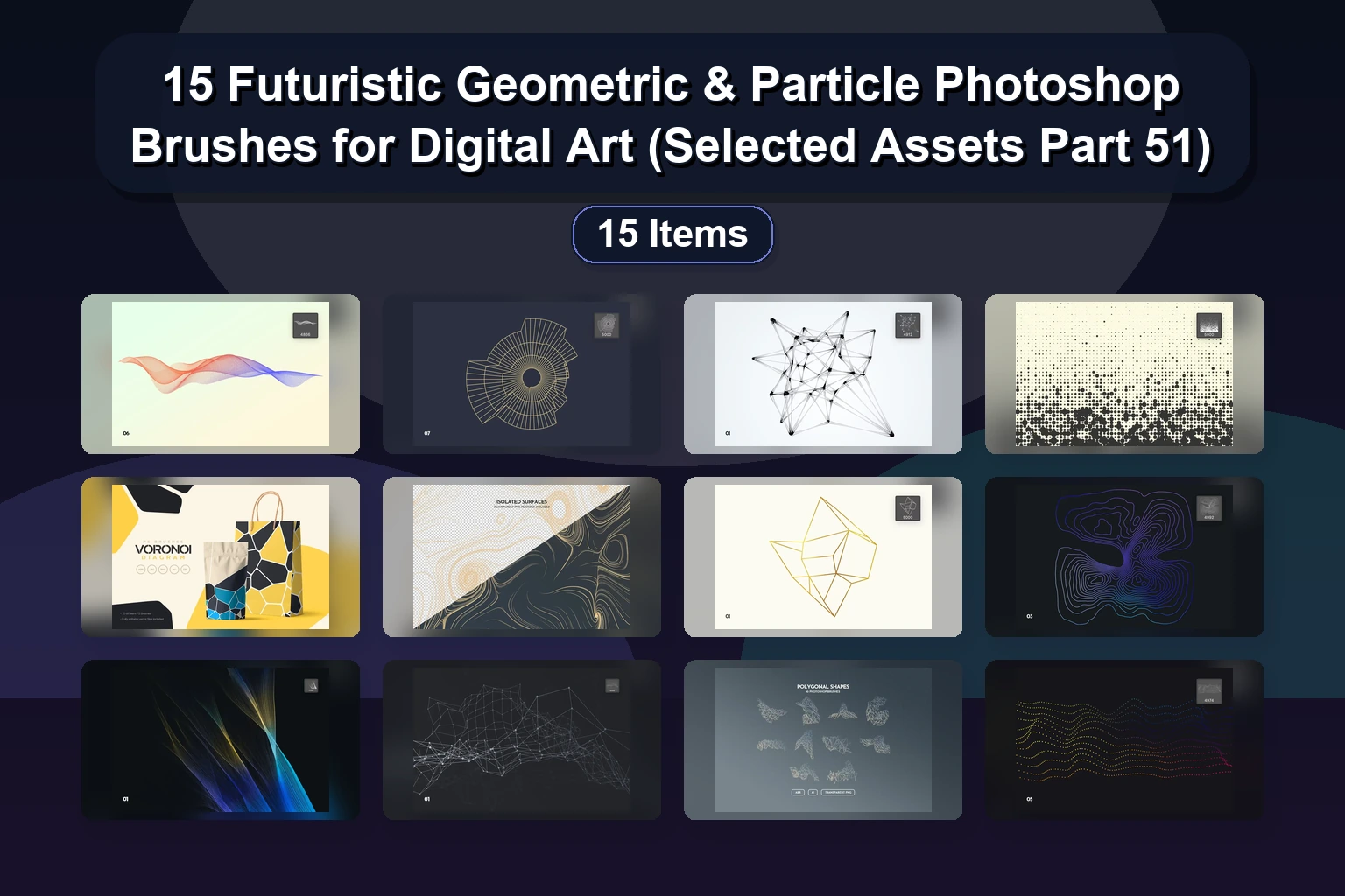 15 Futuristic Geometric & Particle Photoshop Brushes for Digital Art (Selected Assets Part 51)