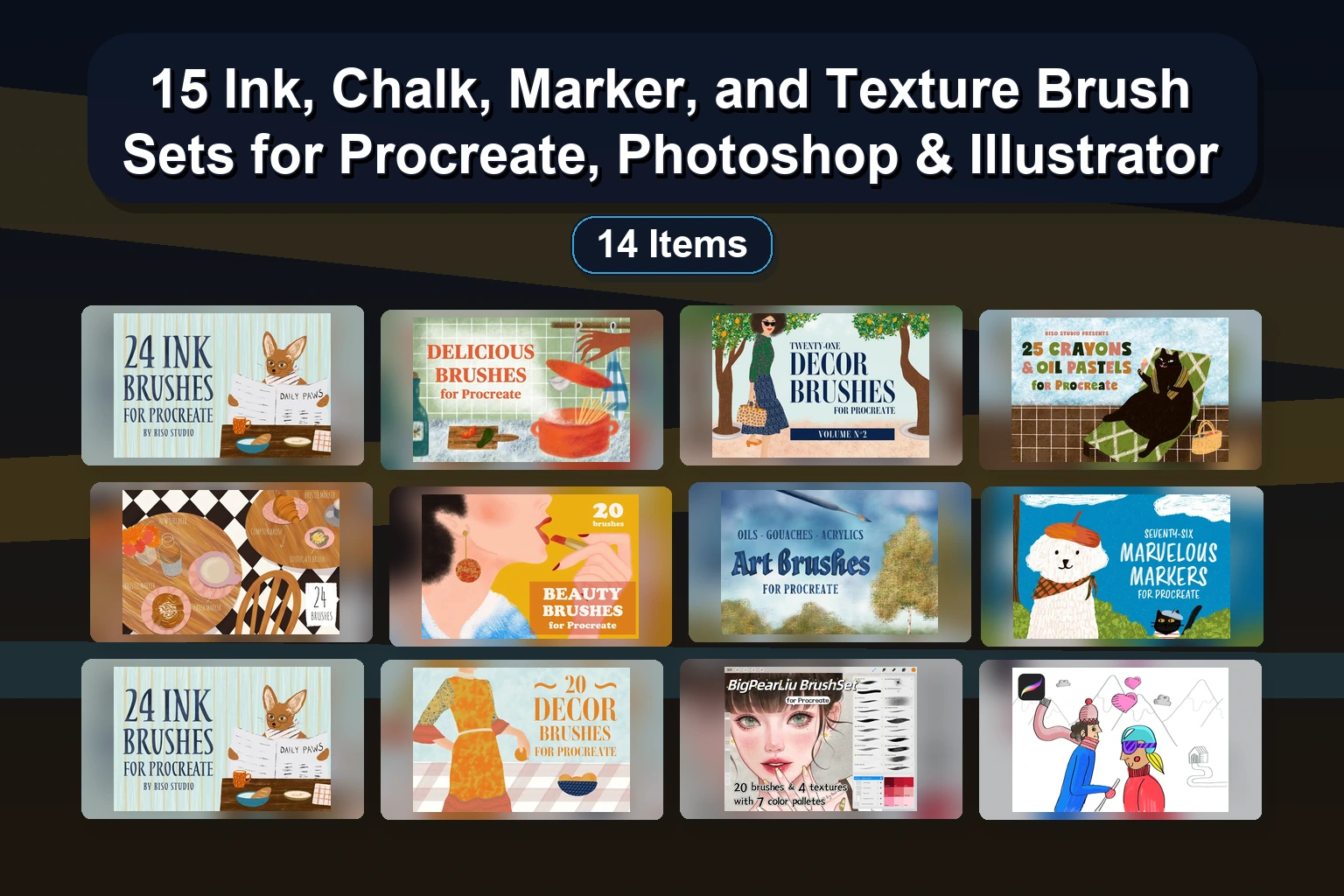 16 Procreate Brush Stamps, Color Palettes & Texture Brushes for iPad Digital Art