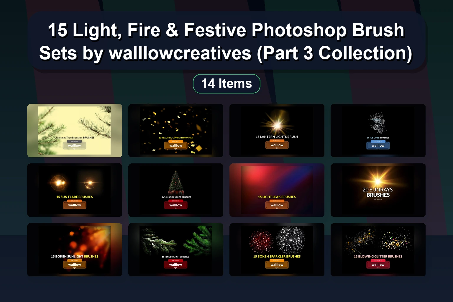 15 Light, Fire & Festive Photoshop Brush Sets by walllowcreatives (Part 3 Collection)