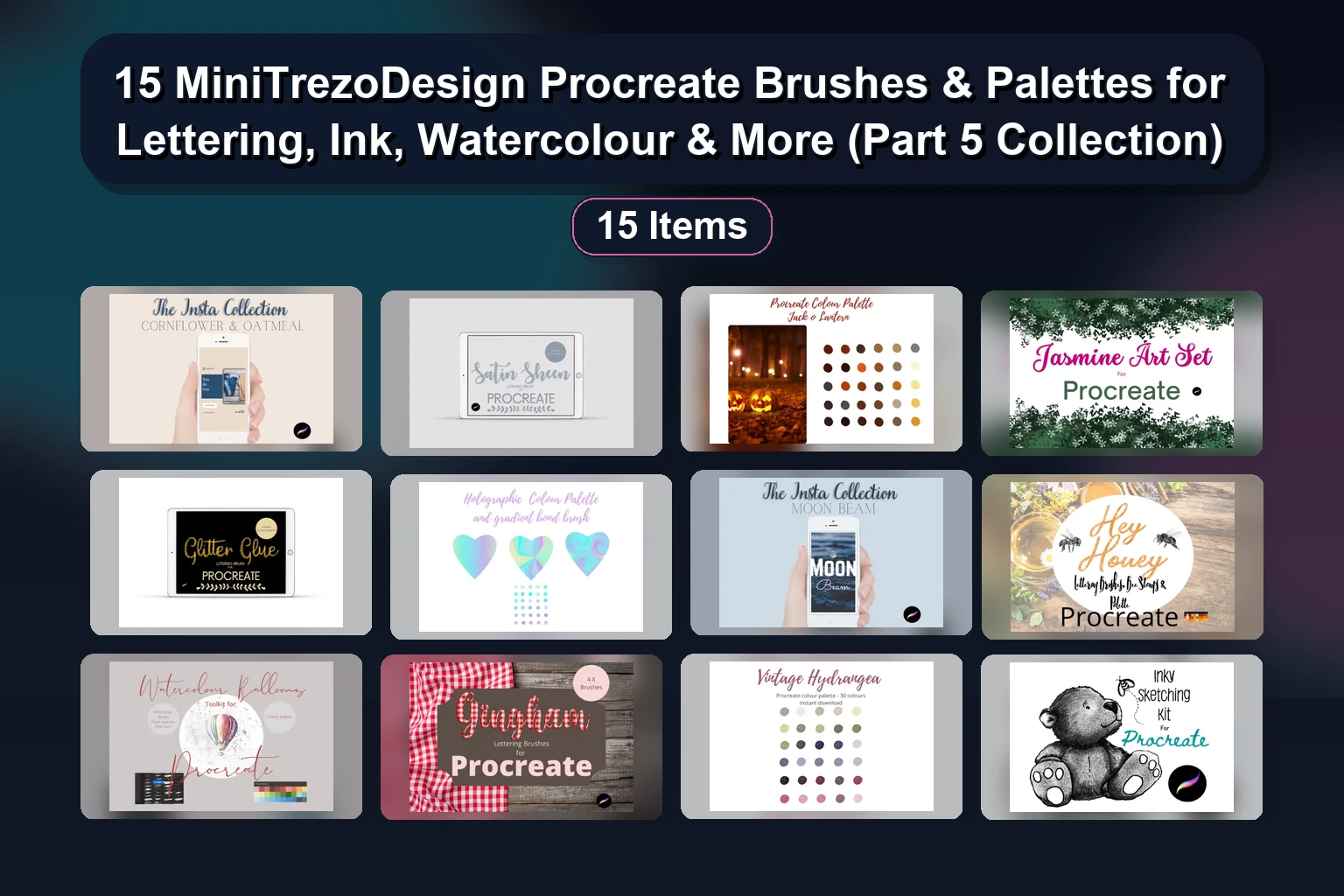 15 Procreate Brushes, Stamps & Color Palettes by MiniTrezoDesign for Digital Art
